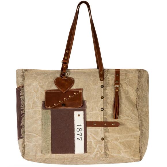 Myra Bag Handbags - NWT Boutique Boho Yesteryear Vintage Style Leather and Canvas Tote Bag